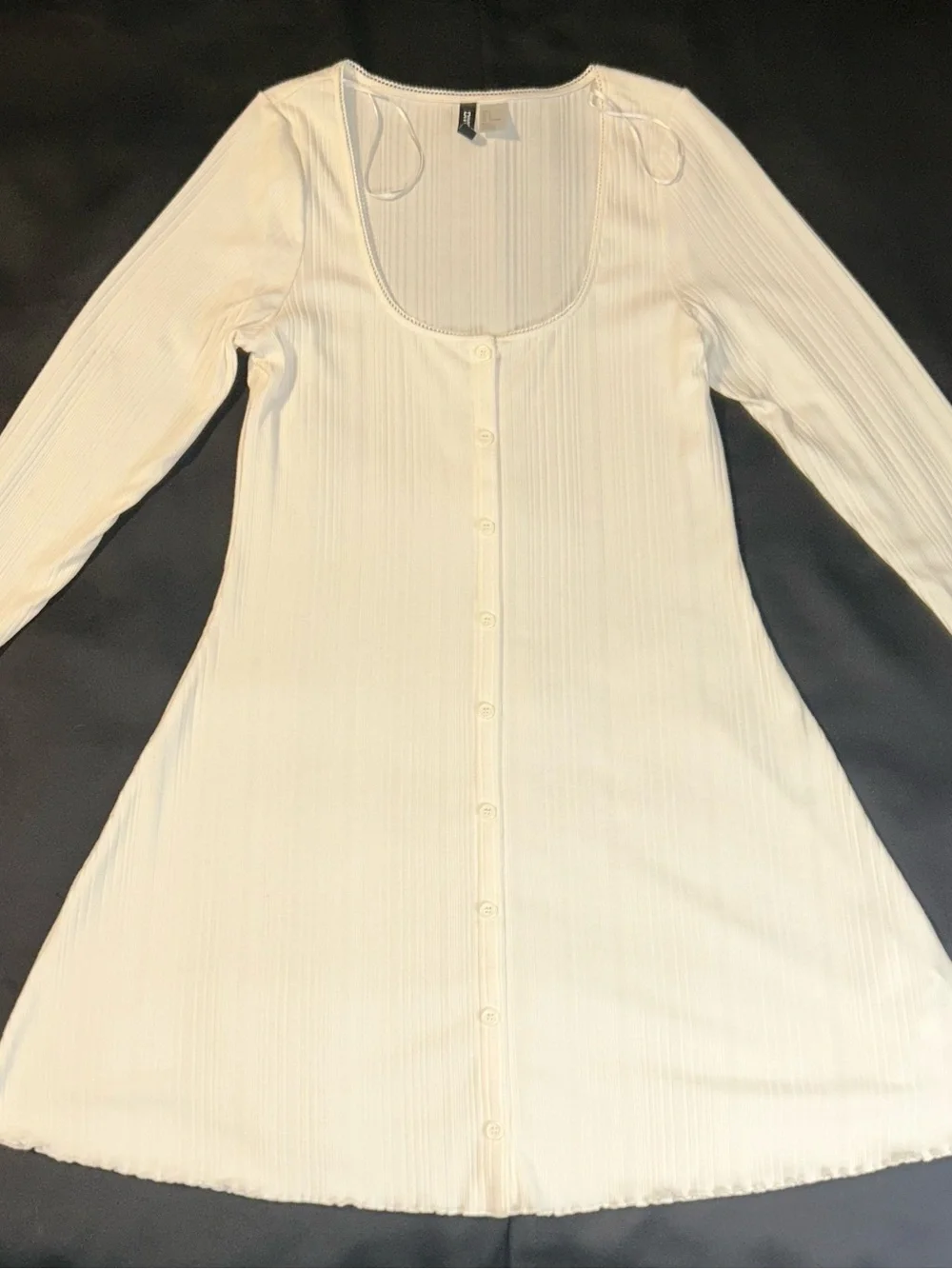 H&M Cream Ribbed Long-Sleeve Button-Front Dress